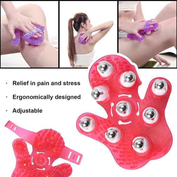 New Hand Held Massager Glove with 9 Roller Balls for Body Muscle Relaxation