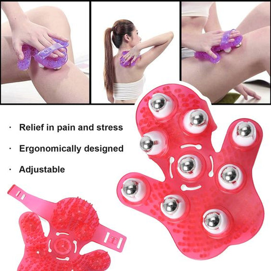 New Hand Held Massager Glove with 9 Roller Balls for Body Muscle Relaxation