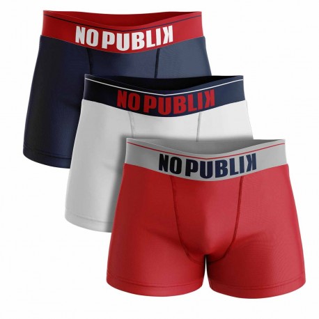 LOT DE 3 BOXERS en COTTON MARINE/ÉCRU/ROUGE HOMME